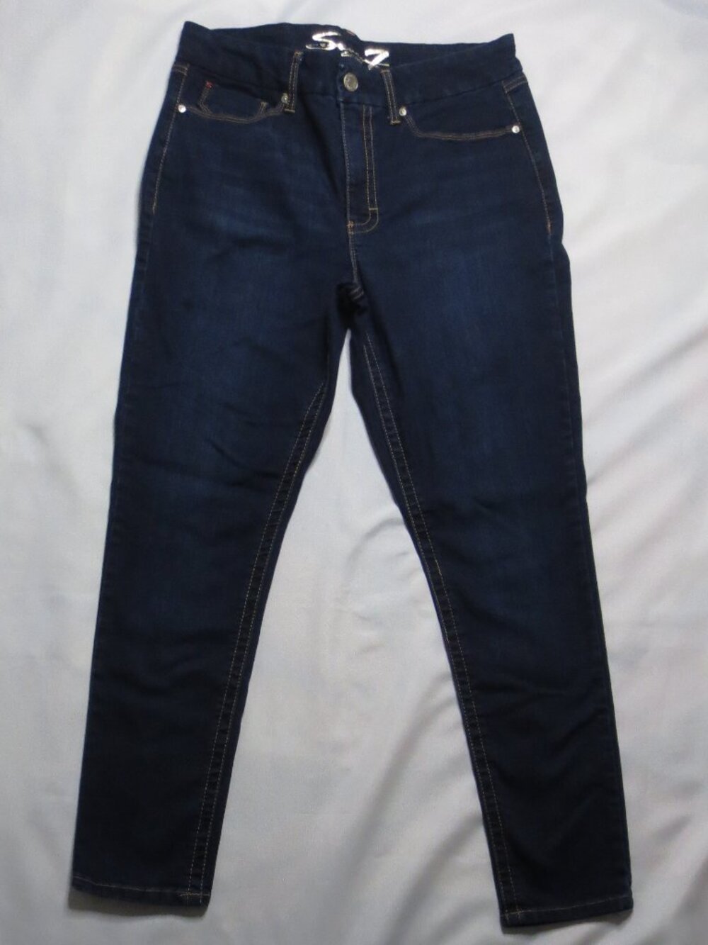 SEVEN7 womens JEANS dark blue DENIM high-rise TUMMYLESS skinny STRETCH SIZE 14